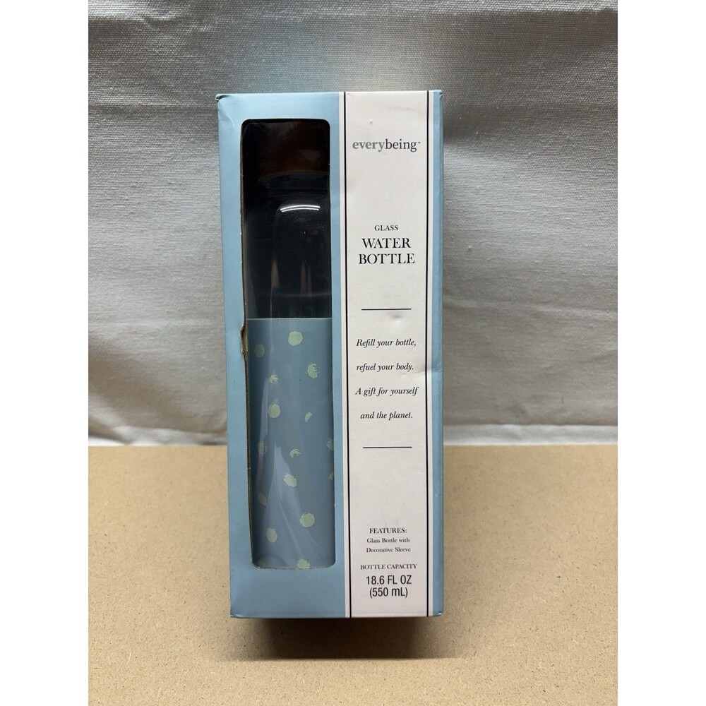 Everybeing Glass Water Bottle 18.6 Oz Blue Decorative Sleeve New
